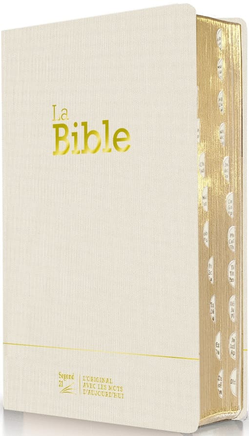Bible Segond 21 compacte Couverture souple toile blanche, onglets, tranche or