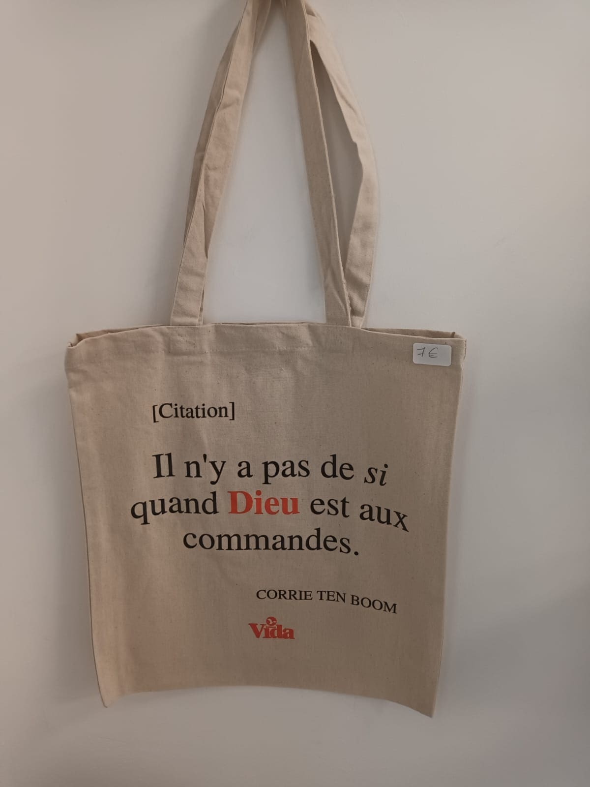 Tote bag coton écru "Il n'y a pas de Si quand Dieu est aux commandes"